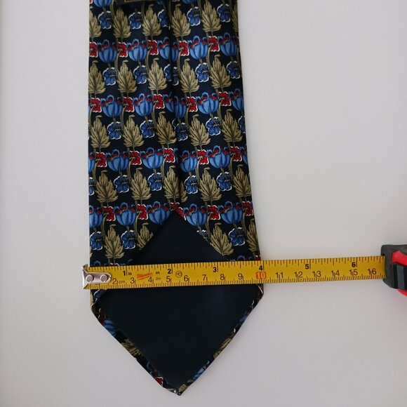 Sazzari Men's Necktie Silk Made in Italy Formal Blue Green leaf red flower 4X57" - Picture 5 of 5